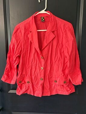 Vintage Spartelle 3/4 Sleeve Coral Jacket with 3 Buttons. Medium